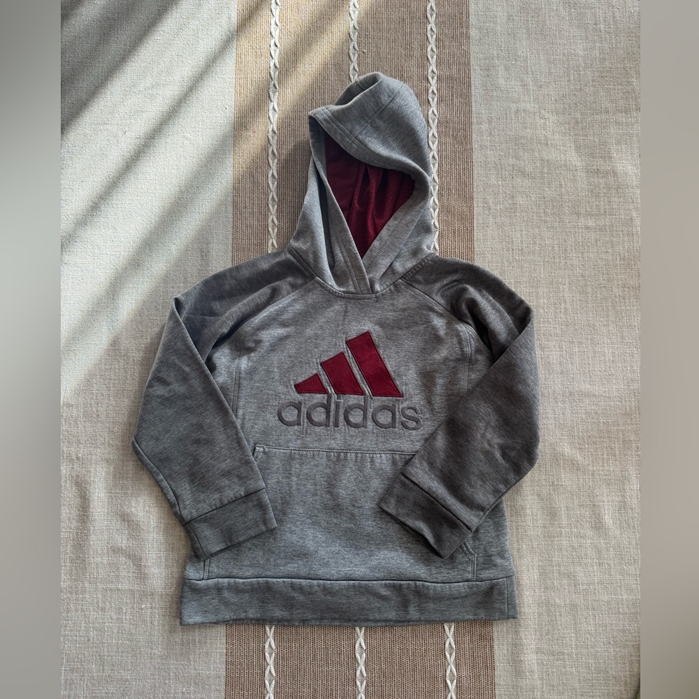 Adidas Kids Gray and Maroon Hoodie